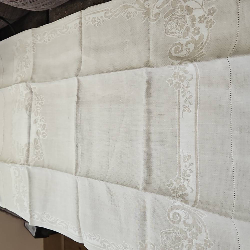 Beige Damask Linen Tea Towel Made In Ireland